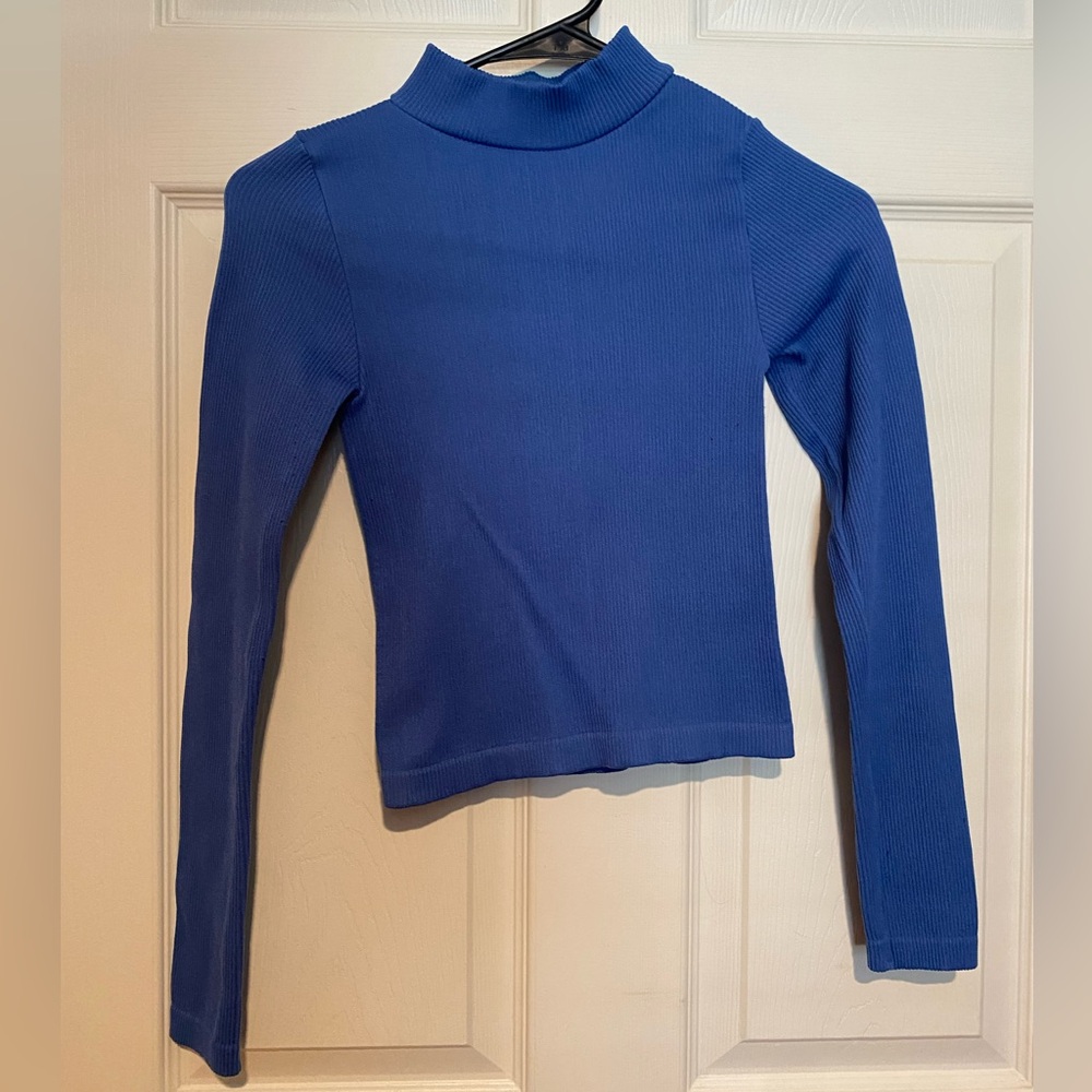 Blue Women's Ribbed Turtleneck Top
